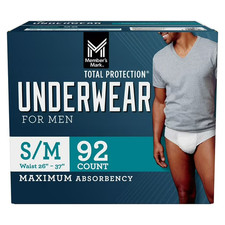 Member's Mark Total Protection Incontinence White Underwear for Men S/M 92ct picture