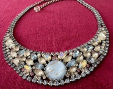 FABULOUS VINTAGE SIGNED HOBE EXQUISITE COLORFUL RHINESTONE BIB NECKLACE picture