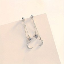 Women's Long Tassel Ear Studs Inlaid Synthetic Zircon Star Moon Earrings Alloy picture