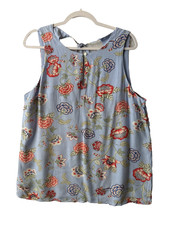 Loft Floral Keyhole Front Open Back Tie Sleeveless Blouse L Cottagecore Boho picture
