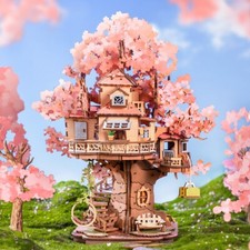 Rolife Sakura Tree House DIY 3D Wooden Puzzle Model Toys Girls Adult Gifts picture