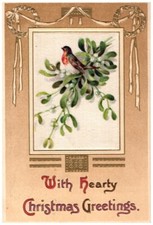 Victorian Postcard 1913 With Hearty Christmas Greetings - Nest of Mistletoe picture