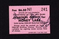 California 1964-65 $6.50 Honey Lake Duck Hunting Stamp RARE **SALE** picture