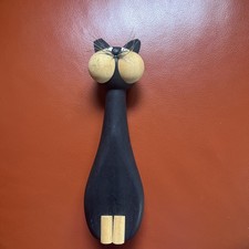 Vintage Laurids Lonborg wooden black cat MCM Figurine Denmark Lønborg Danish mod picture