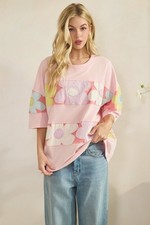 Sage + Fig Women’s Oversized Floral Patchwork Top in Blush Pink Size L picture