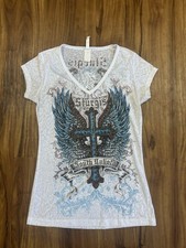 Sturgis South Dakota Liberty Wear Cross With Wings Burnout Tee XS Studded picture