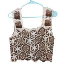 Rebellion Again Size Small S Knit Top Crop Floral Brown Cream Boho New NWT picture