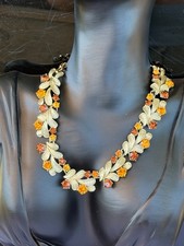 Vintage 1950s Coro Amber Topaz Rhinestone Leaf Choker Necklace Gold Tone Signed picture