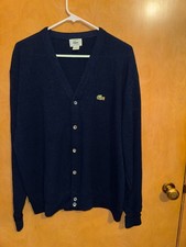 Mens XL Vintage Izod Lacoste Orlon/Acrylic Navy Blue V-Neck Cardigan Sweater EUC picture