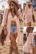 Lolla Rose Lace Kimono Size M Pink Bohemian Cover Up picture