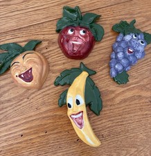 Vintage 4 Colorful Anthropomorphic Ceramic Fruit Smiling Face Wall Decor picture