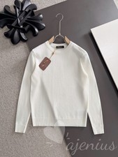 Loro Piana Men's Classic White Casual Long-Sleeve Crew Neck Knit T-Shirt New picture