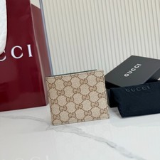 GG Essence Classic GG Canvas Bifold Wallet Beige Green 876404 New picture