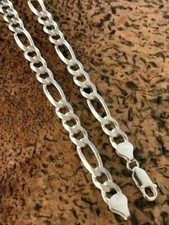 Men's Solid 925 Sterling Silver Figaro Chain Necklace ITALY 8mm Thick 18-30