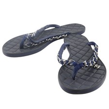 CHANEL COCO Mark Beach sandal G30880 Chain Black / navy rubber/leather Women picture