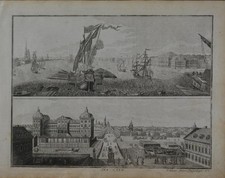 Antique 1774 Engraving Sailing Ships Port City Original History Art picture