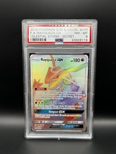 2018 POKEMON SUN & MOON CELESTIAL STORM SECRET RARE #177 RAYQUAZA GX PSA 8 picture