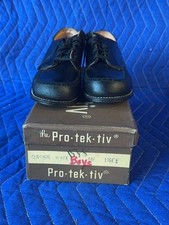 Vintage Pro-tek-tiv Boys Black Oxford Shoes 1.5EE picture