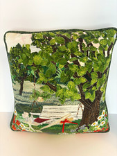Needlepoint Embroidered Scenic Trees & Garden Landscape Decorative Pillow picture