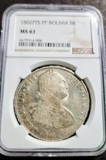1802 PTS PP Bolivia 8 Reales Spanish Colonial Silver Coin MS61 picture