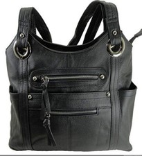 Black Leather Locking Concealment Purse - CCW Concealed Carry Gun Bag picture