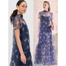 STAUD Calluna Maxi Dress Detachable Slip Botanical Navy Blue NEW with tags picture