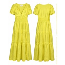 Anthropologie Yellow Tiered Short-Sleeve Dress picture
