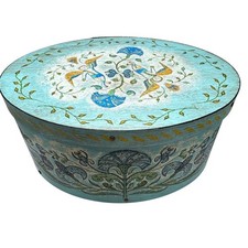 Hand-Painted Wilton-Lee Ltd. Blue Oval Bentwood Box Folk Art Angel Floral Vtg picture