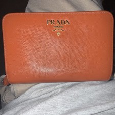 PRADA Orange Zip-Around Wallet with Card Slots Logo Zipper Solid Folding picture