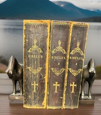 1847 Danish Bible Bibelen 3 Vol Set Kalkar Copenhagen Engravings Leather  picture