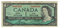 Canada 1 Dollar 1954 P-75 Trans-Canada Road Bouey/Rasminsky QEII Banknote picture