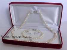 Cultured 7mm 8mm White Pearl Necklace Bracelet Earrings SET 18