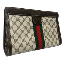 Vintage GUCCI Sherry Line GG Clutch Bag  PVC Brown Beige From Auth From Japan 50 picture