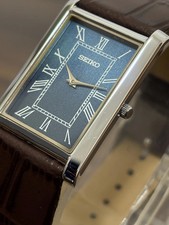 Vintage Refurbished Seiko Slim Tank Men's Wrist Watch -Leather Band picture