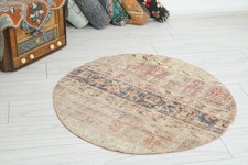3x3 Turkish Round Rug Hand-Knotted Vintage Small Pastel Oushak Mini Carpet,435 picture
