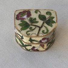 Vintage French Enamel Trinket Pill Box Floral Hand Painted Blue Interior 4.5cm picture