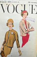 Vintage 1950s VOGUE Jacket Pattern Unlined 3/4 Sleeve VOGUE 9263 Sz16 B36 picture