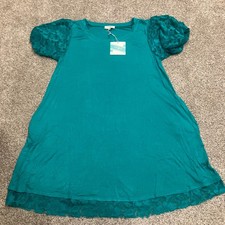 Umgee USA Teal Green Lace Puff Sleeve Dress Pockets NEW Small Cottagecore Boho picture