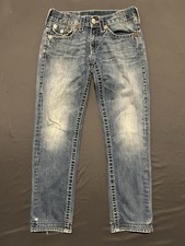 Vintage True Religion Jeans Mens 30X29 Blue Ricky Big T Denim Altered Made USA picture