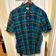 J.CREW Tailored Fit Blue Green Plaid Short Sleeve Button-Up Shirt Men's L picture