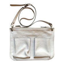 Marni Bandolier Crossbody Bag Gray Leather Silvertone Hardware Zip Top Messenger picture