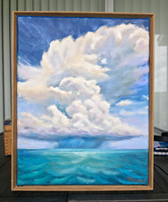 Original Impressionist Seascape Cloudscape Ocean Sky Horizon Framed Canvas picture