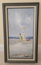 Marie Charlot Impressionist Oil On Canvas Painting Ladies On The Beach With Dog picture