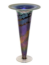 Large 29cm Iridescent Glass Trumpet Vase—Scott Spencer— Australian Studio Glass picture