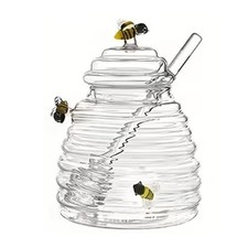 Honey Jar with Dipper and Lid,Glass Honey Pot Container Dispenser,Clear Glass picture