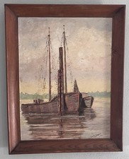 Vintage 1958 Oregon Oil Painting 22x28 Columbia River Schooner Boat Signed⁠ picture