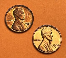 Beautiful 1958-D Wheat & 1968-S Memorial Lincoln Cents Almost Uncirculated picture