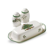 Spode Christmas Tree 3-Pc Hostess Set – Salt & Pepper Shaker with Butter Dish picture