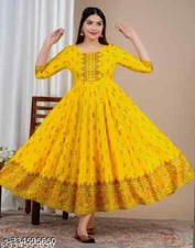 Women's Rayon Anarkali Hand Block Printed Kurti Haldi ceremony dress Anarkali picture