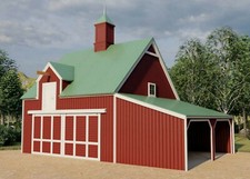 7 Different Car Barn Layouts With Lofts: Three Sets of Elm Barn Plans (eB-430x3) picture